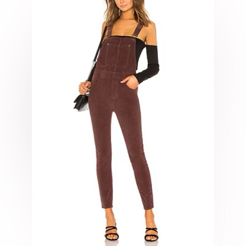 Free People Brown Slim Ankle Patch Pocket Corduroy Overalls Women’s Size 28